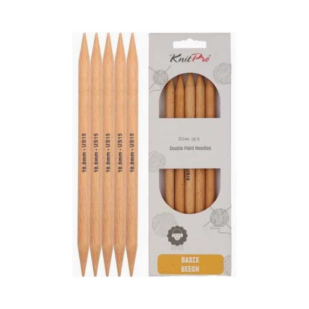 KnitPro Basix Wood Double Pointed Needles 10mm